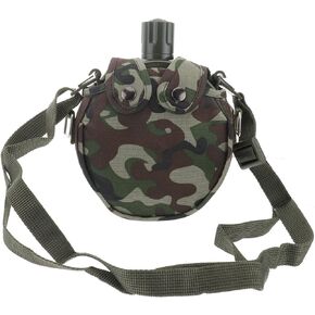 Angoily Canteen Stainless Steel Star Pattern Water Bottle Canteen with Camouflage Cover for Camping Hiking 550ML (Green)