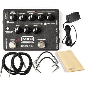 MXR M80 Bass D.I.+ PLUS Guitar Preamp Distortion Effects Pedal with Noise Gate and XLR Output Featuring Tonebird Patch, Instrument Cable, 9V Power Supply Bundle