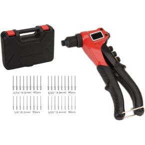 FLZOSPER Heavy Duty Rivet Gun with 200Pcs Aluminum Blind Rivets Assortment Kit，a Professional Pop Rivet Tool and Rivets Set for Sheet Metal, Automotive, Railway, and Duct Work