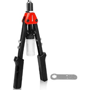 HAUTMEC Pop Rivet Gun,13" Labor Saving Hand Riveter with 5 Replaceable Nosepieces And Rivets Collecting Bottle HT0129-HR