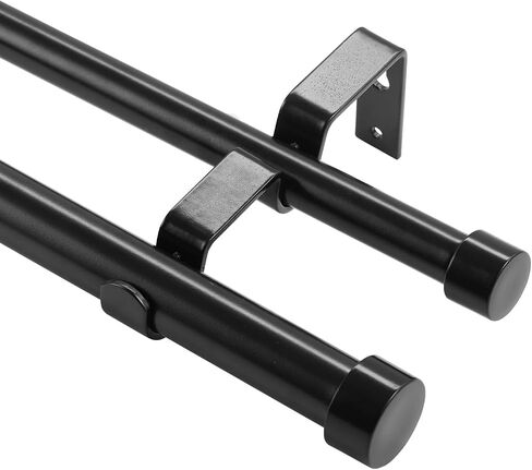 VEVOR Double Rod Curtain Rods, 36-72 inches(3-6ft) Adjustable Length, Black Double Curtain Rods with Cap Finials, 1" and 3/4" Diameter, Double Window Drapery Rod for Sheer and Blackout Curtains in Saudi Arabia