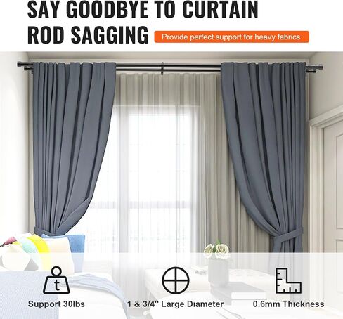 VEVOR Double Rod Curtain Rods, 36-72 inches(3-6ft) Adjustable Length, Black Double Curtain Rods with Cap Finials, 1" and 3/4" Diameter, Double Window Drapery Rod for Sheer and Blackout Curtains in Saudi Arabia