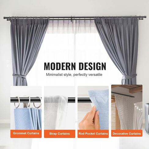 VEVOR Double Rod Curtain Rods, 36-72 inches(3-6ft) Adjustable Length, Black Double Curtain Rods with Cap Finials, 1" and 3/4" Diameter, Double Window Drapery Rod for Sheer and Blackout Curtains in Saudi Arabia