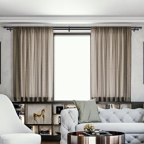 VEVOR Double Rod Curtain Rods, 36-72 inches(3-6ft) Adjustable Length, Black Double Curtain Rods with Cap Finials, 1" and 3/4" Diameter, Double Window Drapery Rod for Sheer and Blackout Curtains in Saudi Arabia