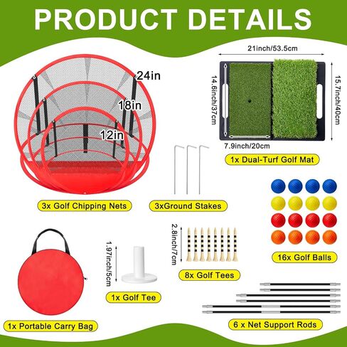 ShinyRelief Golf Chipping Net 3 أحجام منبثقة شبكة مستهدفة للجولف مع حصيرة جولف قابلة للطي 16 كرة جولف 8 تي شيرت جولف 1 مقعد كرة وحقيبة حمل لممارسة الرجال الهدايا في الأماكن المغلقة والخارجية في الفناء الخلفي للمنزل in Saudi Arabia