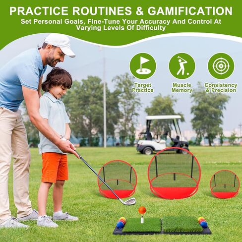 ShinyRelief Golf Chipping Net 3 أحجام منبثقة شبكة مستهدفة للجولف مع حصيرة جولف قابلة للطي 16 كرة جولف 8 تي شيرت جولف 1 مقعد كرة وحقيبة حمل لممارسة الرجال الهدايا في الأماكن المغلقة والخارجية في الفناء الخلفي للمنزل in Saudi Arabia