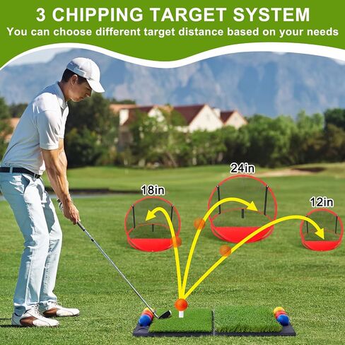 ShinyRelief Golf Chipping Net 3 أحجام منبثقة شبكة مستهدفة للجولف مع حصيرة جولف قابلة للطي 16 كرة جولف 8 تي شيرت جولف 1 مقعد كرة وحقيبة حمل لممارسة الرجال الهدايا في الأماكن المغلقة والخارجية في الفناء الخلفي للمنزل in Saudi Arabia