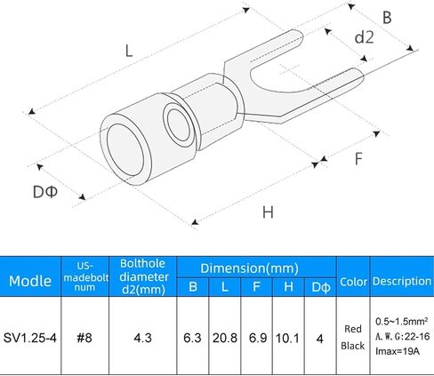 Teansic 200 Pcs 22-16 AWG #8 Black & Red Insulated Fork Spade Wire Connector U Type Electrical Crimp Terminals (100 Pcs Red +100 Pcs Black) in Saudi Arabia