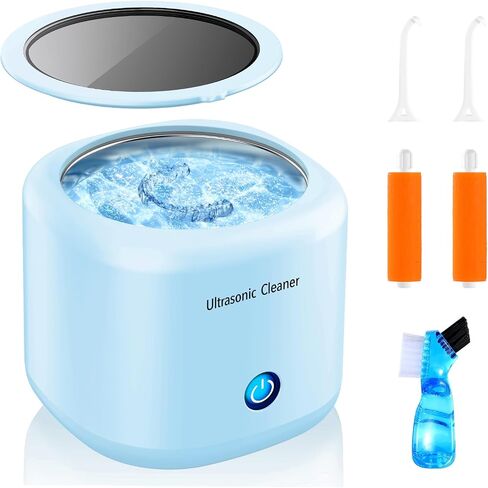 Wuven Ultrasonic Cleaner for Dentures, Invisalign, Mouth Guard, Aligner, Whitening Trays, 43kHz 180ML Portable Ultrasonic Jewelry Cleaner Ultrasonic Retainer Cleaner for Home and Travel Use Blue in Saudi Arabia