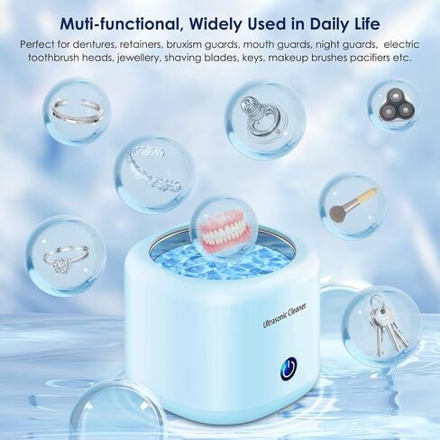 Wuven Ultrasonic Cleaner for Dentures, Invisalign, Mouth Guard, Aligner, Whitening Trays, 43kHz 180ML Portable Ultrasonic Jewelry Cleaner Ultrasonic Retainer Cleaner for Home and Travel Use Blue in Saudi Arabia