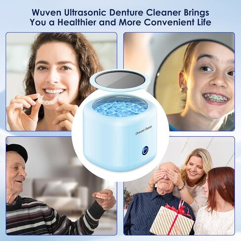 Wuven Ultrasonic Cleaner for Dentures, Invisalign, Mouth Guard, Aligner, Whitening Trays, 43kHz 180ML Portable Ultrasonic Jewelry Cleaner Ultrasonic Retainer Cleaner for Home and Travel Use Blue in Saudi Arabia