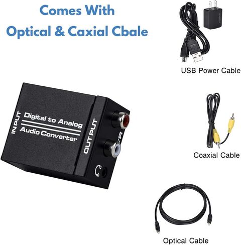 Anber-Tech محول صوت رقمي إلى تناظري، محوري SPDIF Toslink بصري إلى ستيريو تناظري L/R ومحول جاك DAC مقاس 3.5 مم مع كابل بصري ومحوري ومحول طاقة لسماعات رأس PS4 HDTV DVD in Kuwait