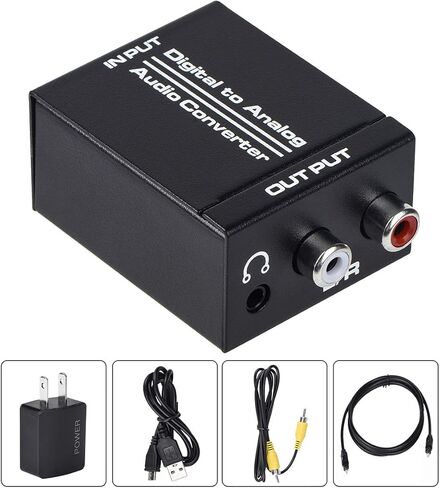 Anber-Tech محول صوت رقمي إلى تناظري، محوري SPDIF Toslink بصري إلى ستيريو تناظري L/R ومحول جاك DAC مقاس 3.5 مم مع كابل بصري ومحوري ومحول طاقة لسماعات رأس PS4 HDTV DVD in Kuwait