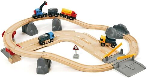 Brio World 33210 - Rail & Road Loading Set - 32 Piece Wooden Toy Train Set for Kids Age 3 and Up in Saudi Arabia