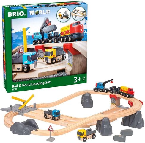 Brio World 33210 - Rail & Road Loading Set - 32 Piece Wooden Toy Train Set for Kids Age 3 and Up in Saudi Arabia
