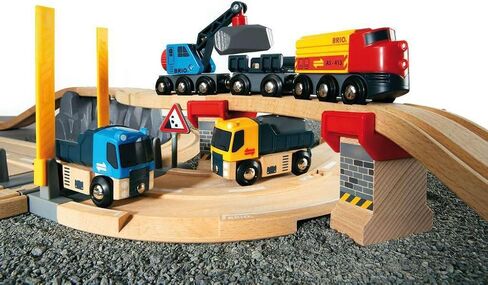 Brio World 33210 - Rail & Road Loading Set - 32 Piece Wooden Toy Train Set for Kids Age 3 and Up in Saudi Arabia