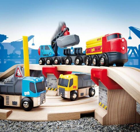 Brio World 33210 - Rail & Road Loading Set - 32 Piece Wooden Toy Train Set for Kids Age 3 and Up in Saudi Arabia
