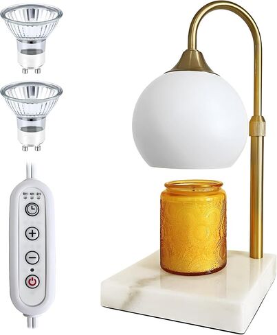 Pridcier Candle Warmer Lamp with Dimmer, Electric Candle Warmer for Jar Candles, Marble Base,Bedroom Home Decor, 2H/4H/8H Timer Adjustable Height with 2 Bulbs in Saudi Arabia
