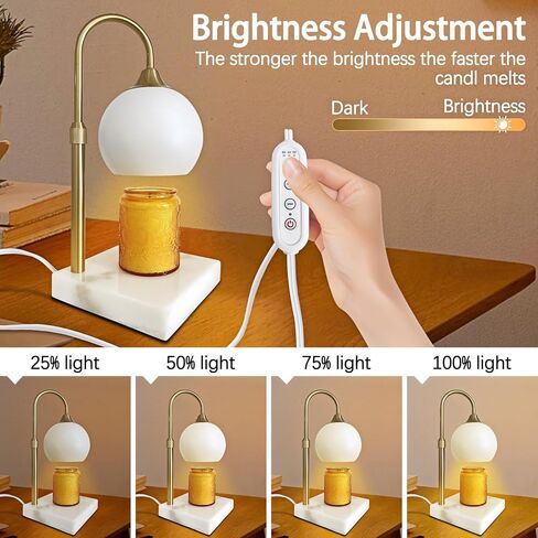 Pridcier Candle Warmer Lamp with Dimmer, Electric Candle Warmer for Jar Candles, Marble Base,Bedroom Home Decor, 2H/4H/8H Timer Adjustable Height with 2 Bulbs in Saudi Arabia