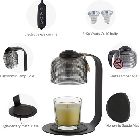 Meisoda Candle Warmer Lamp with 2 Bulbs,Modern-Glass Candle Lamp Warmer with Timer & Dimmer,Electric Candle Lamp Warmer Wax Melt Warmer for Jar Candles for Home Bedroom Decor, Black in Kuwait