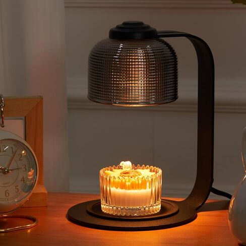 Meisoda Candle Warmer Lamp with 2 Bulbs,Modern-Glass Candle Lamp Warmer with Timer & Dimmer,Electric Candle Lamp Warmer Wax Melt Warmer for Jar Candles for Home Bedroom Decor, Black in Kuwait
