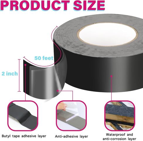 GEYYANG Deck Joist Tape 2 inch x 50 Feet,8 Rolls Butyl Joist Tape for Decking,Waterproof Seal Antiseptic Butyl Deck Tape, Self-Adhesive Deck Flashing Tape for Wood Decks Beams Roof in Saudi Arabia