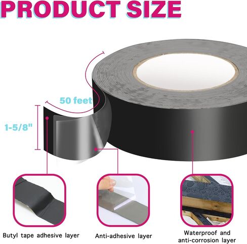 GEYYANG Joist Tape for Decking 1-5/8" x 50',2 Pack Waterproof Deck Joist Tape,Anti-Corrosion, Self-Adhesive Deck Tape, Seal Butyl Deck Flashing Tape for Deck Joists and Beams in Saudi Arabia