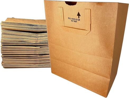Large Paper Grocery Bags with Handles | 12x7x14 Kraft Brown Heavy Duty Sack | 57 Lbs Basis Weight (50) in Saudi Arabia