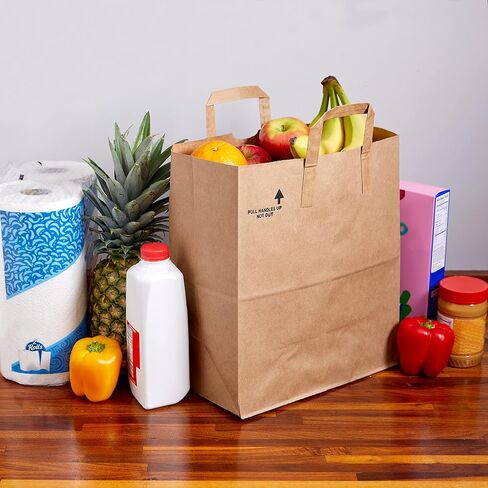Large Paper Grocery Bags with Handles | 12x7x14 Kraft Brown Heavy Duty Sack | 57 Lbs Basis Weight (50) in Saudi Arabia