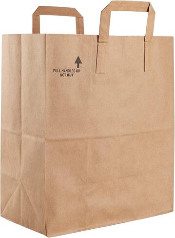 Large Paper Grocery Bags with Handles | 12x7x14 Kraft Brown Heavy Duty Sack | 57 Lbs Basis Weight (50) in Saudi Arabia