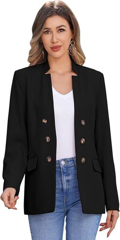 OBEEII Women's Long Sleeve Stand Collar Casual Blazers Jacket Elegant Business Office Blazer with Pockets in Saudi Arabia