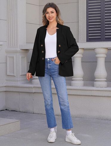 OBEEII Women's Long Sleeve Stand Collar Casual Blazers Jacket Elegant Business Office Blazer with Pockets in Saudi Arabia