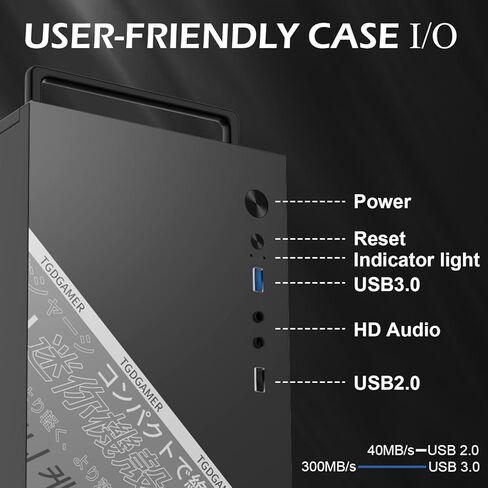حافظة كمبيوتر Micro ATX مع مروحة حافظة كمبيوتر 1 × 80 مم، تدعم MATX، Mini-ITX، حافظة Micro ATX نحيفة بمقبض/ USB3.0x1، USB2.0X1، منفذ I/O، أسود in Kuwait
