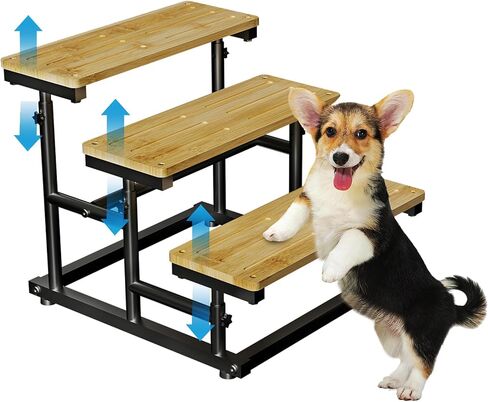 Bamboo Pet Dog Stairs Adjustable 3-Tier in Kuwait