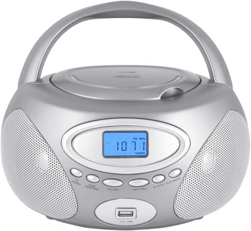 HANNLOMAX HX-311CD Portable CD/MP3 Boombox, PLL AM/FM Radio, USB Port for MP3 Playback, Aux-in, LCD Display, AC/DC Power Source (Silver) in Saudi Arabia