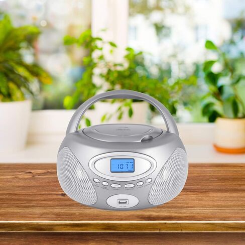 HANNLOMAX HX-311CD Portable CD/MP3 Boombox, PLL AM/FM Radio, USB Port for MP3 Playback, Aux-in, LCD Display, AC/DC Power Source (Silver) in Saudi Arabia