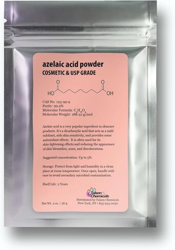 مسحوق حمض الأزيلايك (2 أونصة / 56 جرام) 99.9% مسحوق حمض الأزيلايك الناعم لصنع كريم حمض الأزيلايك والجل ومصل حمض الأزيلايك من مواد تالسن الكيميائية in Kuwait