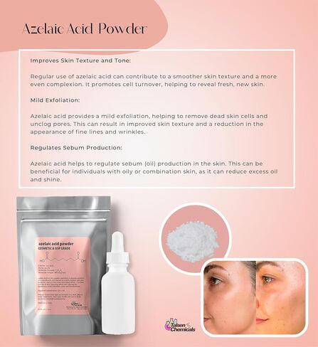 مسحوق حمض الأزيلايك (2 أونصة / 56 جرام) 99.9% مسحوق حمض الأزيلايك الناعم لصنع كريم حمض الأزيلايك والجل ومصل حمض الأزيلايك من مواد تالسن الكيميائية in Kuwait