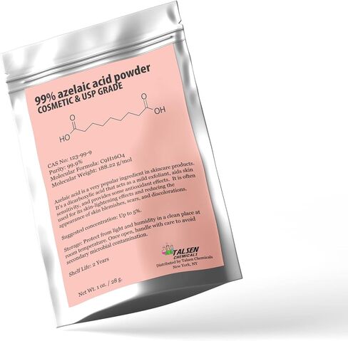 مسحوق حمض الأزيلايك (2 أونصة / 56 جرام) 99.9% مسحوق حمض الأزيلايك الناعم لصنع كريم حمض الأزيلايك والجل ومصل حمض الأزيلايك من مواد تالسن الكيميائية in Kuwait