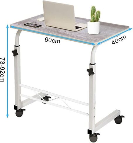 longdafei Laptop Table Desk Adjustable Height Sofa Bed Side Rolling Desk, Mobile Laptop Cart Portable Tray Table for Home Office, Desktop 23.62 x 15.74 inch Computer Workstation Table with Wheels in Saudi Arabia