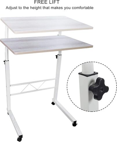 longdafei Laptop Table Desk Adjustable Height Sofa Bed Side Rolling Desk, Mobile Laptop Cart Portable Tray Table for Home Office, Desktop 23.62 x 15.74 inch Computer Workstation Table with Wheels in Saudi Arabia