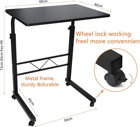 longdafei Laptop Table Desk Adjustable Height Sofa Bed Side Rolling Desk, Mobile Laptop Cart Portable Tray Table for Home Office, Desktop 23.62 x 15.74 inch Computer Workstation Table with Wheels in Saudi Arabia