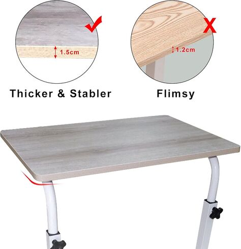 longdafei Laptop Table Desk Adjustable Height Sofa Bed Side Rolling Desk, Mobile Laptop Cart Portable Tray Table for Home Office, Desktop 23.62 x 15.74 inch Computer Workstation Table with Wheels in Saudi Arabia