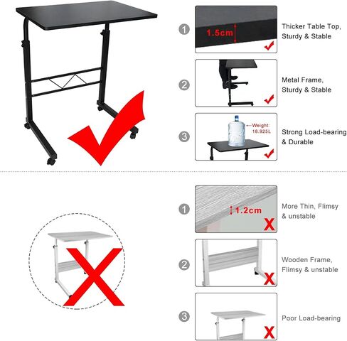 longdafei Laptop Table Desk Adjustable Height Sofa Bed Side Rolling Desk, Mobile Laptop Cart Portable Tray Table for Home Office, Desktop 23.62 x 15.74 inch Computer Workstation Table with Wheels in Saudi Arabia