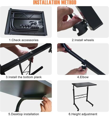 longdafei Laptop Table Desk Adjustable Height Sofa Bed Side Rolling Desk, Mobile Laptop Cart Portable Tray Table for Home Office, Desktop 23.62 x 15.74 inch Computer Workstation Table with Wheels in Saudi Arabia