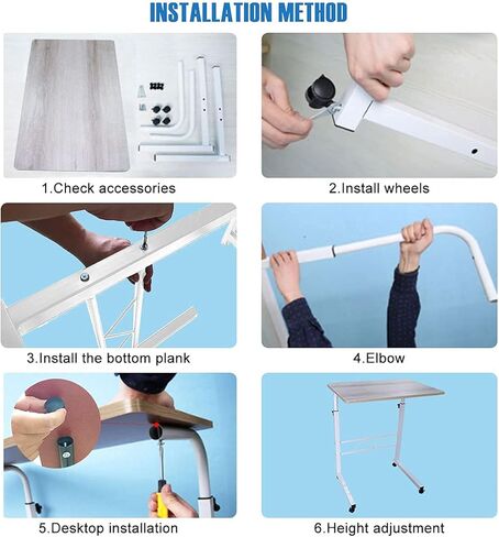 longdafei Laptop Table Desk Adjustable Height Sofa Bed Side Rolling Desk, Mobile Laptop Cart Portable Tray Table for Home Office, Desktop 23.62 x 15.74 inch Computer Workstation Table with Wheels in Saudi Arabia