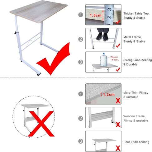 longdafei مكتب طاولة كمبيوتر محمول قابل للتعديل ارتفاع أريكة سرير مكتب المتداول الجانبي، عربة الكمبيوتر المحمول المحمولة طاولة صينية محمولة للمكتب المنزلي، سطح المكتب 23.62 × 15.74 بوصة طاولة محطة عمل الكمبيوتر مع عجلات in Kuwait