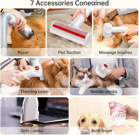 pet grooming vacuum 7-in-one pet Grooming Tool kit It Provides 7 Different Grooming Tools usages and 4 Different Size Guide Combs for Multiple scenarios Convenient and time-saving in Saudi Arabia