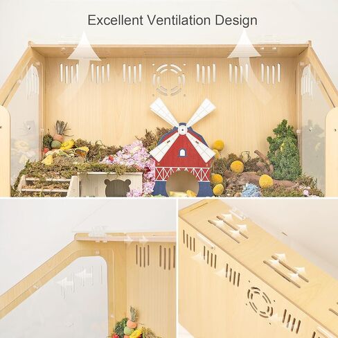 Wooden Hamster Decor Kit, 3-Chamber Wood Hamster House Maze Hideout Habitats with Climbing Ladder and Beauty Pinwheel House for Small Pets, Syrian Hamster Mice Gerbils Mouse, Lemmings (Small Size) in Saudi Arabia