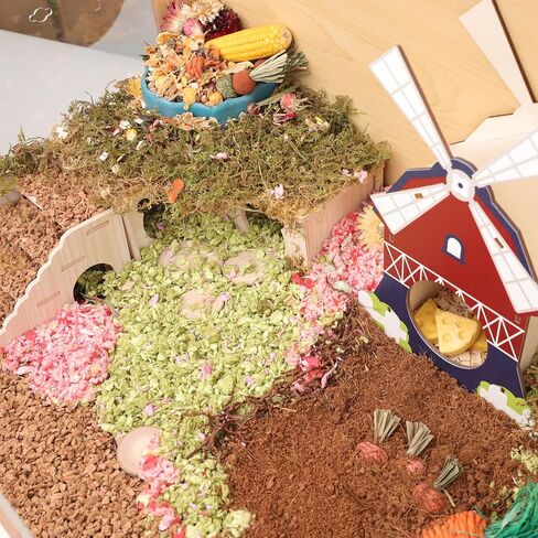 Wooden Hamster Decor Kit, 3-Chamber Wood Hamster House Maze Hideout Habitats with Climbing Ladder and Beauty Pinwheel House for Small Pets, Syrian Hamster Mice Gerbils Mouse, Lemmings (Small Size) in Saudi Arabia